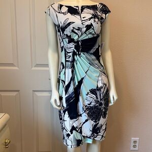 connected apparel Mint & Black Floral Twist-Front Midi Dress